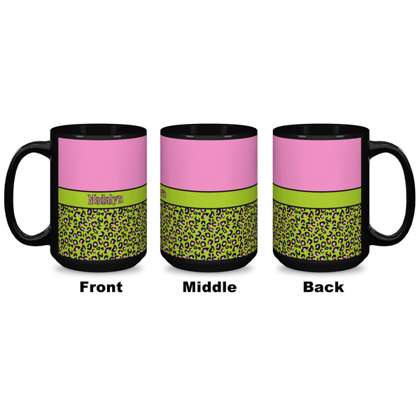 Pink & Lime Green Leopard Coffee Mug - 15 oz - Black APPROVAL