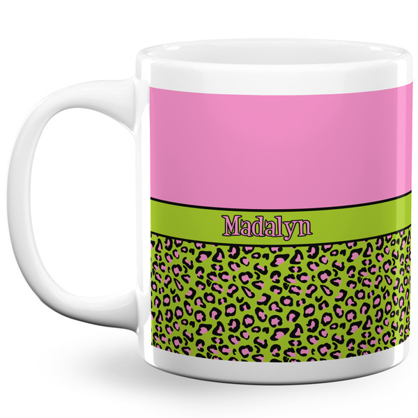 Custom Pink & Lime Green Leopard 20 Oz Coffee Mug - White (Personalized)