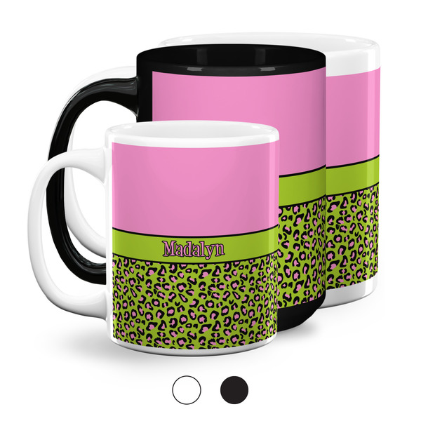 Pink & Lime Green Leopard Coffee Mugs Main