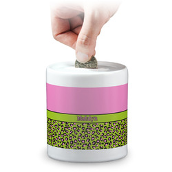 Pink & Lime Green Leopard Coin Bank (Personalized)