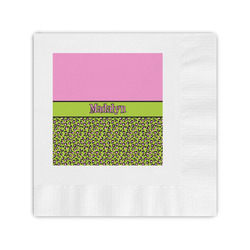 Pink & Lime Green Leopard Coined Cocktail Napkins (Personalized)
