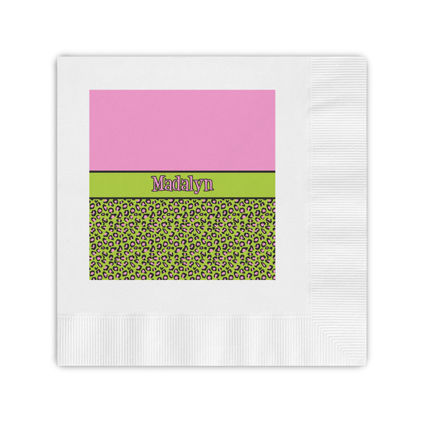 Custom Pink & Lime Green Leopard Coined Cocktail Napkins (Personalized)