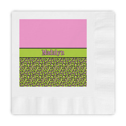 Pink & Lime Green Leopard Embossed Decorative Napkins (Personalized)