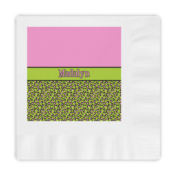 Custom Pink & Lime Green Leopard Embossed Decorative Napkins (Personalized)