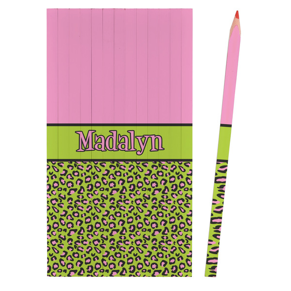 Pink & Lime Green Leopard Colored Pencils - Front View