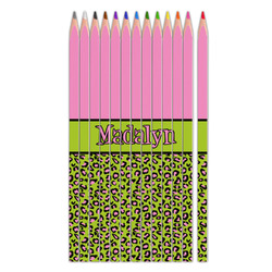 Pink & Lime Green Leopard Colored Pencils (Personalized)