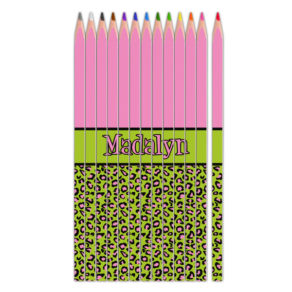 Custom Pink & Lime Green Leopard Colored Pencils (Personalized)