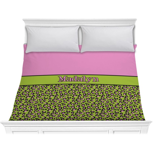 Custom Pink & Lime Green Leopard Comforter - King (Personalized)