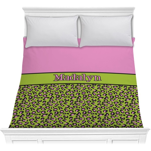 Custom Pink & Lime Green Leopard Comforter - Full / Queen (Personalized)