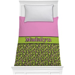 Pink & Lime Green Leopard Comforter - Twin XL (Personalized)