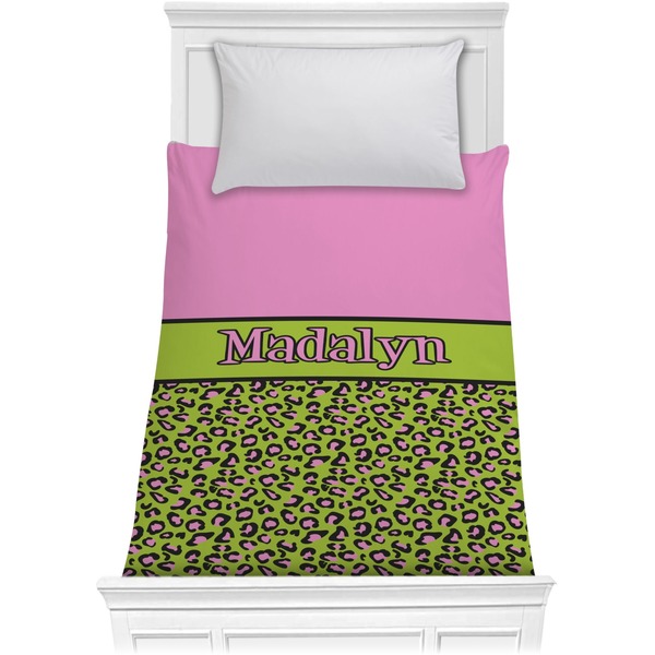 Custom Pink & Lime Green Leopard Comforter - Twin (Personalized)