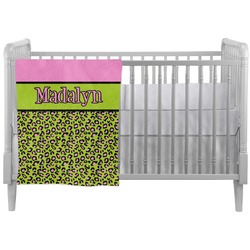 Pink & Lime Green Leopard Crib Comforter / Quilt (Personalized)