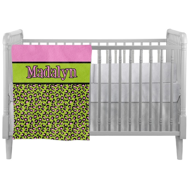 Custom Pink & Lime Green Leopard Crib Comforter / Quilt (Personalized)