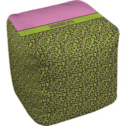 Pink & Lime Green Leopard Cube Pouf Ottoman - 18" (Personalized)