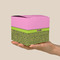 Pink & Lime Green Leopard Cube Favor Gift Box - On Hand - Scale View
