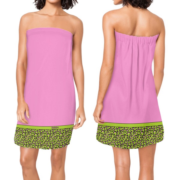 Pink & Lime Green Leopard Custom Bath Wrap - Front & Back View