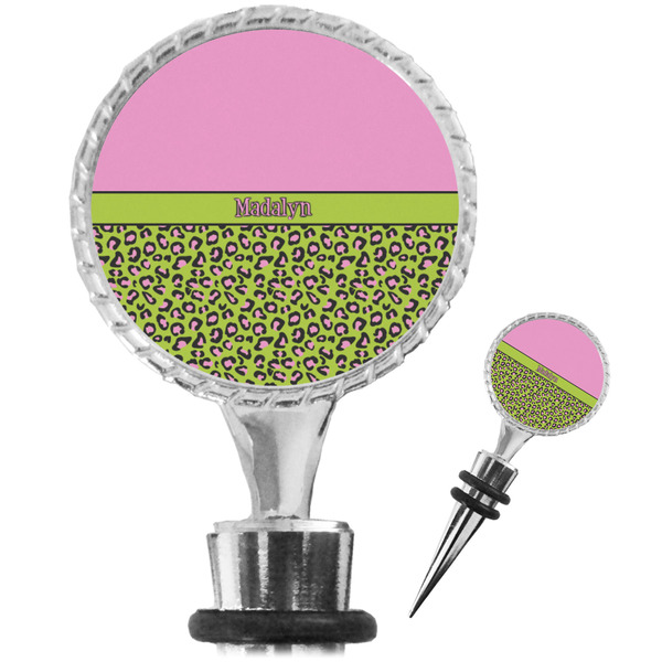 Custom Pink & Lime Green Leopard Wine Bottle Stopper (Personalized)