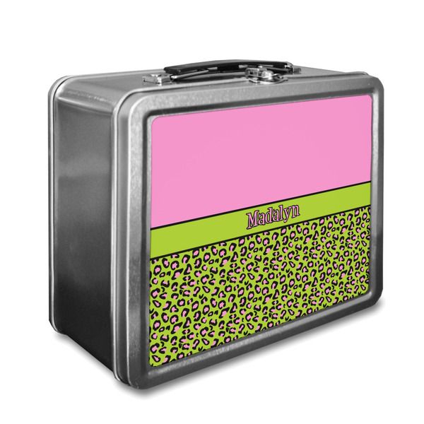 Custom Pink & Lime Green Leopard Lunch Box w/ Name or Text