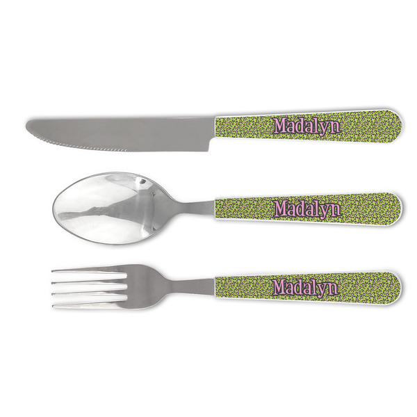 Custom Pink & Lime Green Leopard Cutlery Set (Personalized)