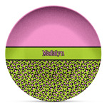 Pink & Lime Green Leopard Microwave Safe Plastic Plate - Composite Polymer (Personalized)