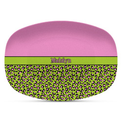 Pink & Lime Green Leopard Plastic Platter - Microwave & Oven Safe Composite Polymer (Personalized)