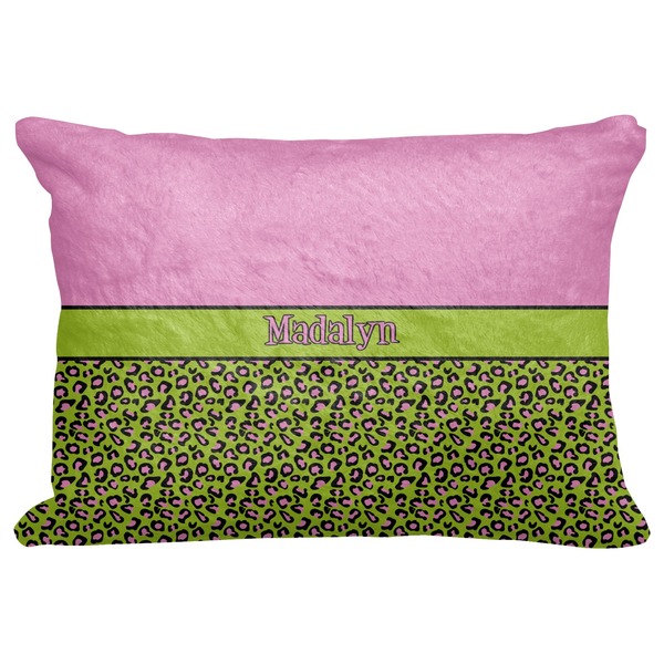 Custom Pink & Lime Green Leopard Decorative Baby Pillowcase - 16"x12" (Personalized)