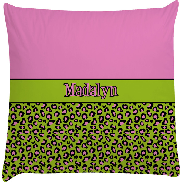 Custom Pink & Lime Green Leopard Decorative Pillow Case w/ Name or Text
