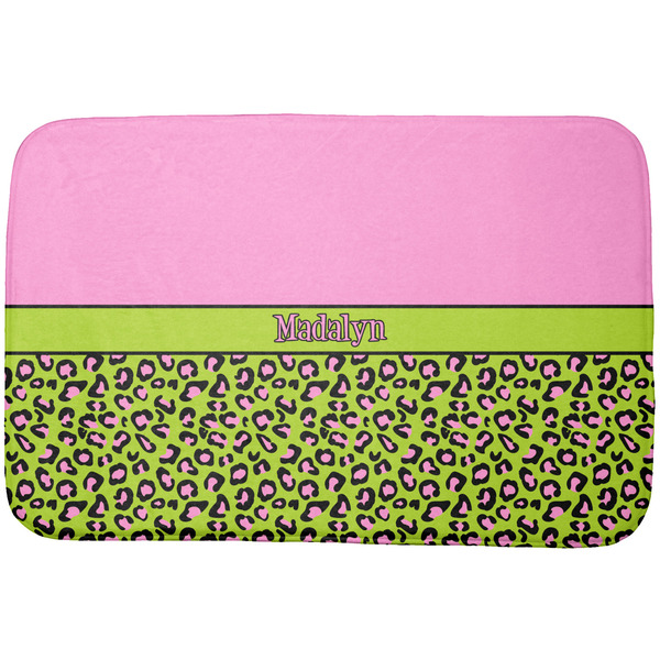 Custom Pink & Lime Green Leopard Dish Drying Mat (Personalized)