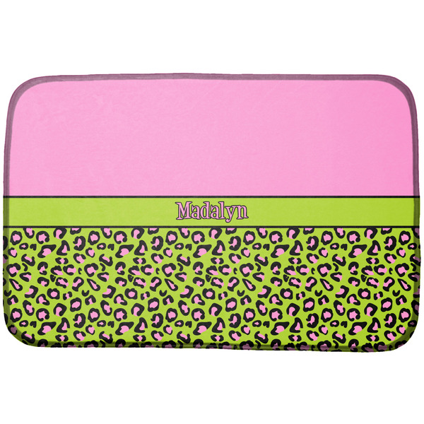 Custom Pink & Lime Green Leopard Dish Drying Mat (Personalized)