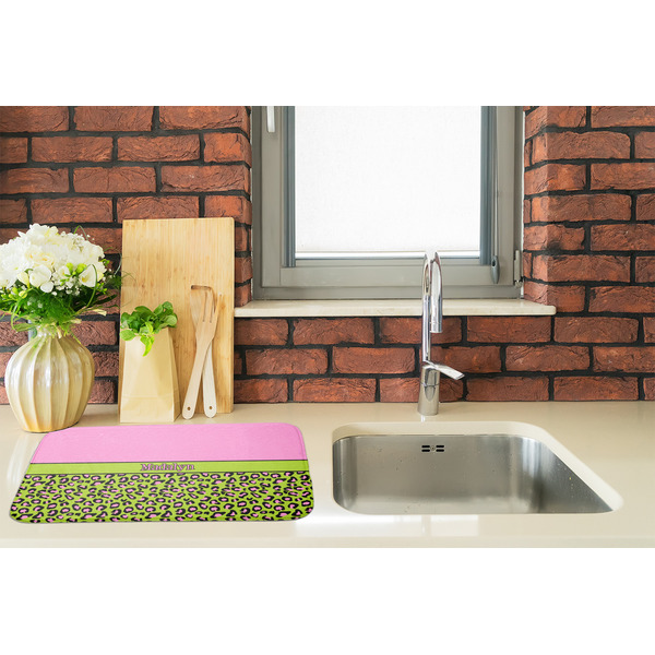 Pink & Lime Green Leopard Dish Drying Mat - LIFESTYLE 2