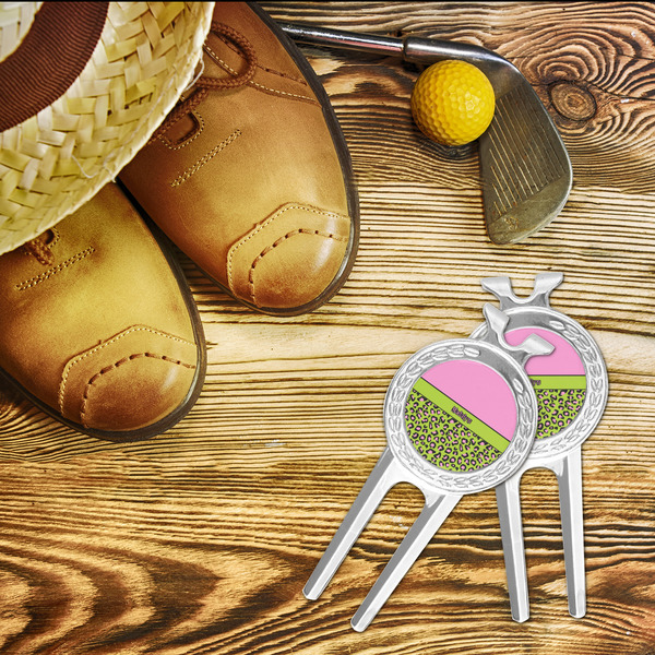 Pink & Lime Green Leopard Divot Tool - LIFESTYLE