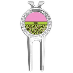 Pink & Lime Green Leopard Golf Divot Tool & Ball Marker (Personalized)