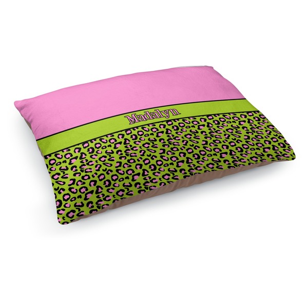 Custom Pink & Lime Green Leopard Dog Bed - Medium w/ Name or Text