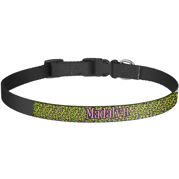 Custom Pink & Lime Green Leopard Dog Collar - Large (Personalized)