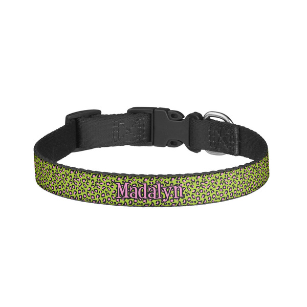 Custom Pink & Lime Green Leopard Dog Collar - Large (Personalized)
