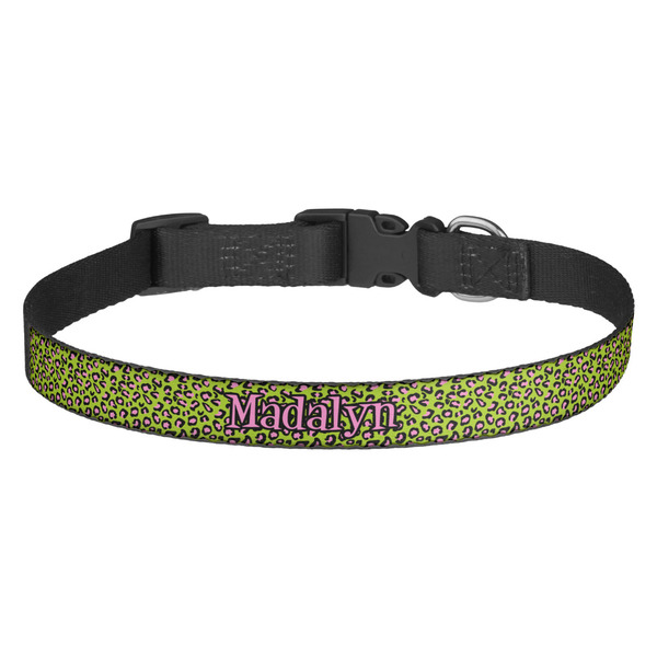 Custom Pink & Lime Green Leopard Dog Collar - Medium (Personalized)