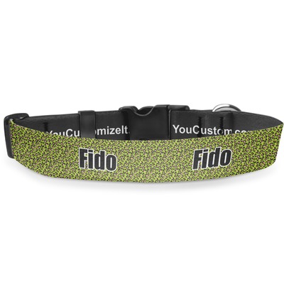 Custom Pink & Lime Green Leopard Deluxe Dog Collar (Personalized)