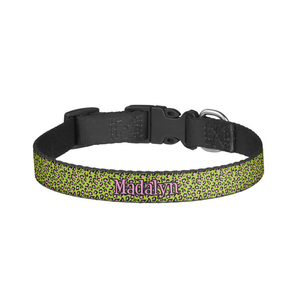 Custom Pink & Lime Green Leopard Dog Collar - Small (Personalized)