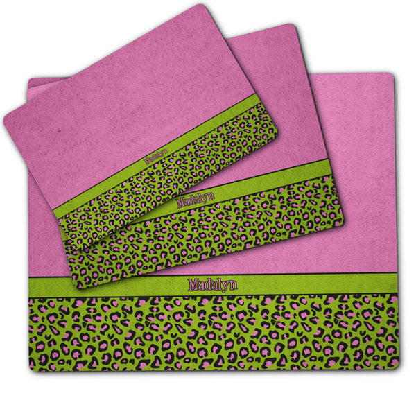 Pink & Lime Green Leopard Dog Food Mat - MAIN (sm, med, lrg)