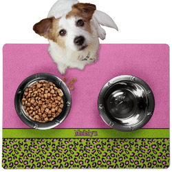 Pink & Lime Green Leopard Dog Food Mat - Medium w/ Name or Text