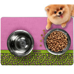 Pink & Lime Green Leopard Dog Food Mat - Small w/ Name or Text