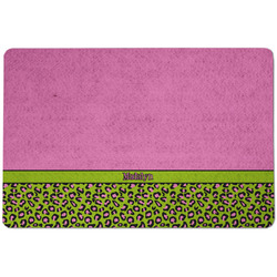 Pink & Lime Green Leopard Dog Food Mat w/ Name or Text
