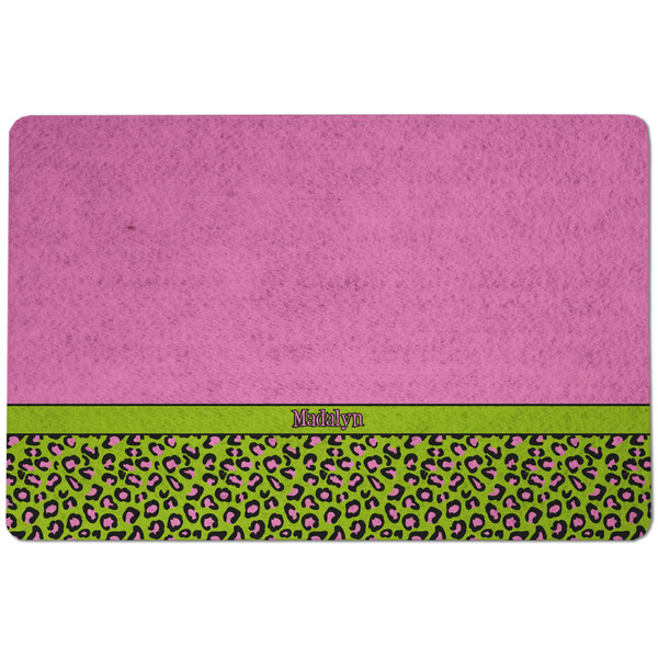 Pink & Lime Green Leopard Dog Food Mat - Small without bowls