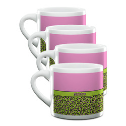 Pink & Lime Green Leopard Double Shot Espresso Cups - Set of 4 (Personalized)