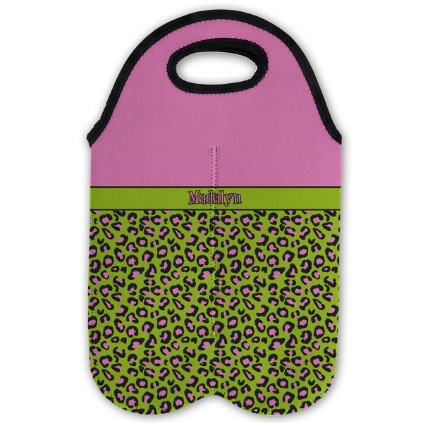 Pink & Lime Green Leopard Double Wine Tote - Flat (new)