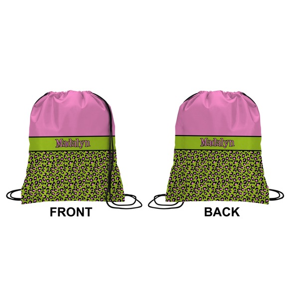 Pink & Lime Green Leopard Drawstring Backpack