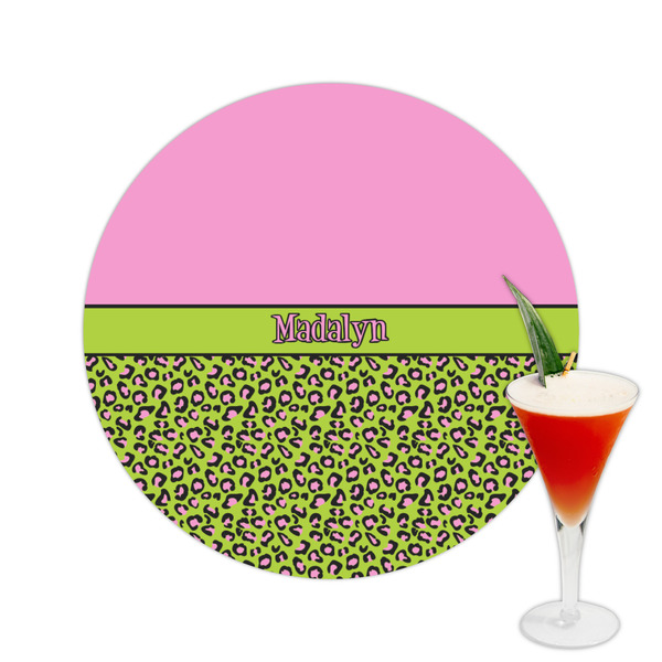 Custom Pink & Lime Green Leopard Printed Drink Topper -  2.5" (Personalized)