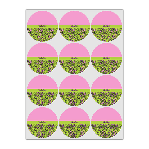Pink & Lime Green Leopard Drink Topper - Small - Set of 12