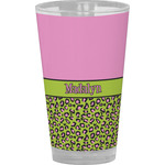 Pink & Lime Green Leopard Pint Glass - Full Color (Personalized)