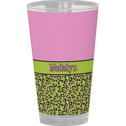 Pink & Lime Green Leopard Pint Glass - Full Color (Personalized)